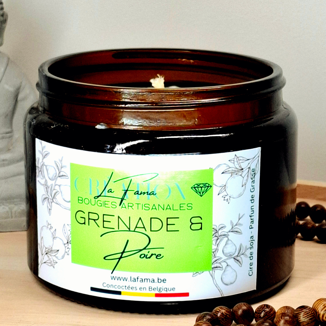 Bougie ''Grande Ambrée'' - Grenade & Poire (500gr)