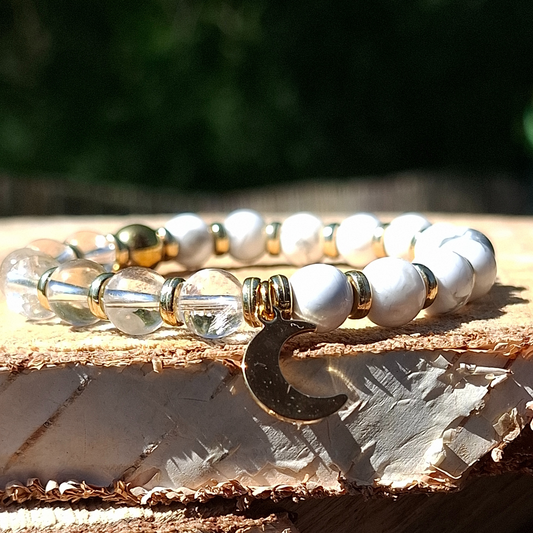 🌟 Clarté de l'Âme – Bracelet en Howlite & Cristal de Roche