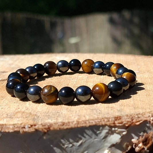 Triple Protection – Bracelet Obsidienne Noire, Œil de Tigre & Hématite